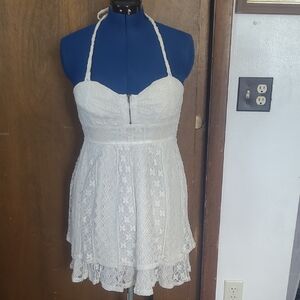 Elegant White Lace Halter Dress